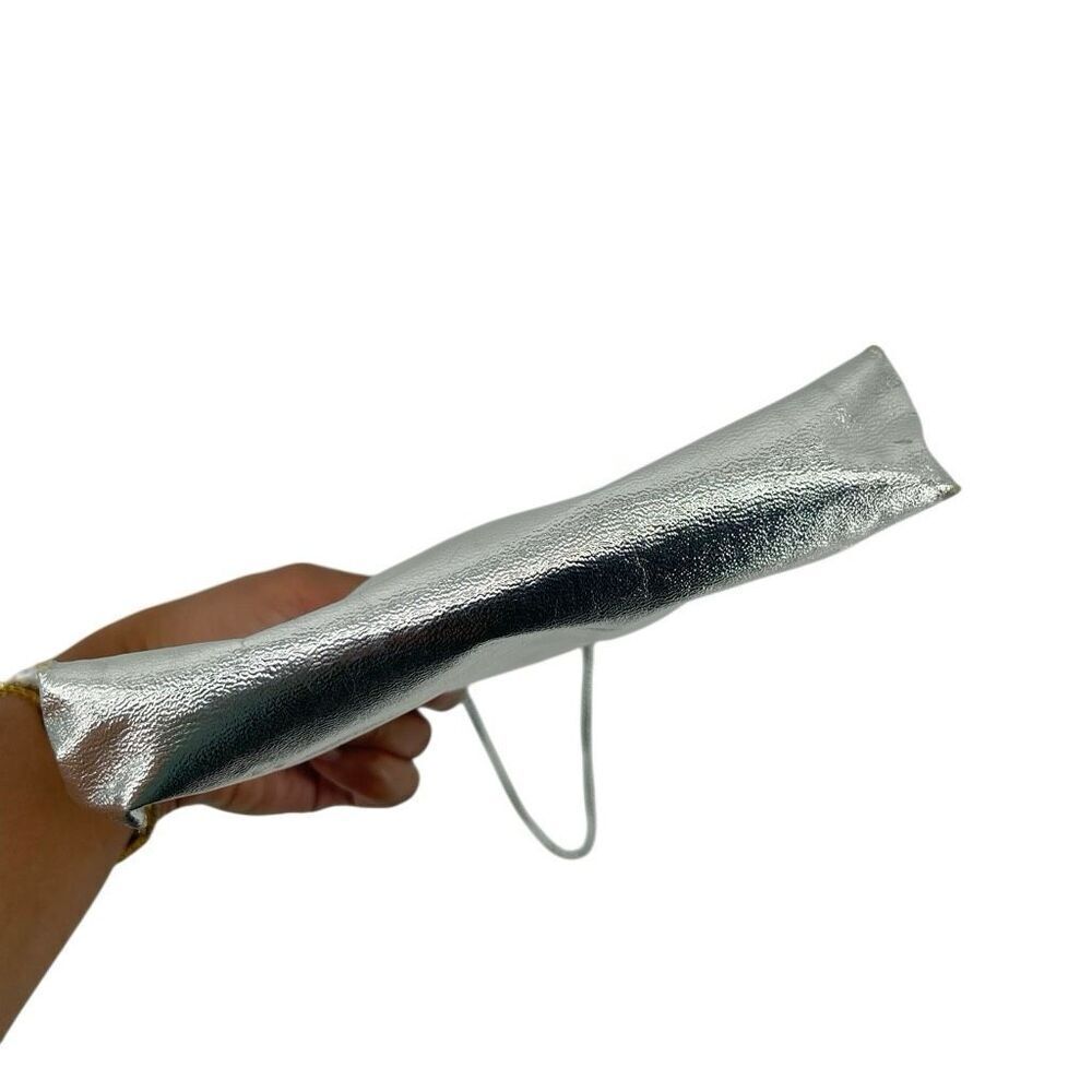 Vintage Metallic Silver Scalloped Frame Evening Bag Chain Shoulder Strap - Picture 12 of 16